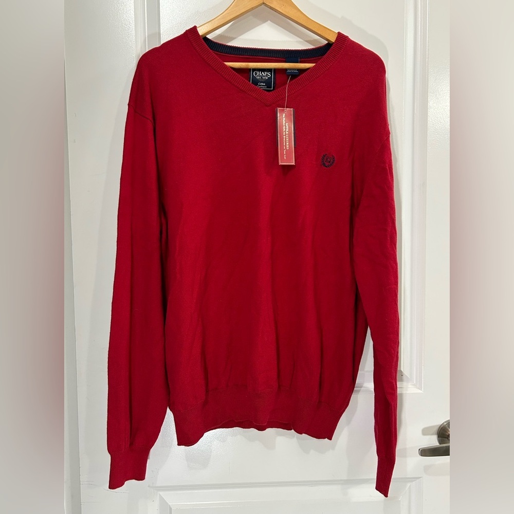 NWT Chaps Cotton Cashmere Sweater Pullover Red Regular Fit Men's XL